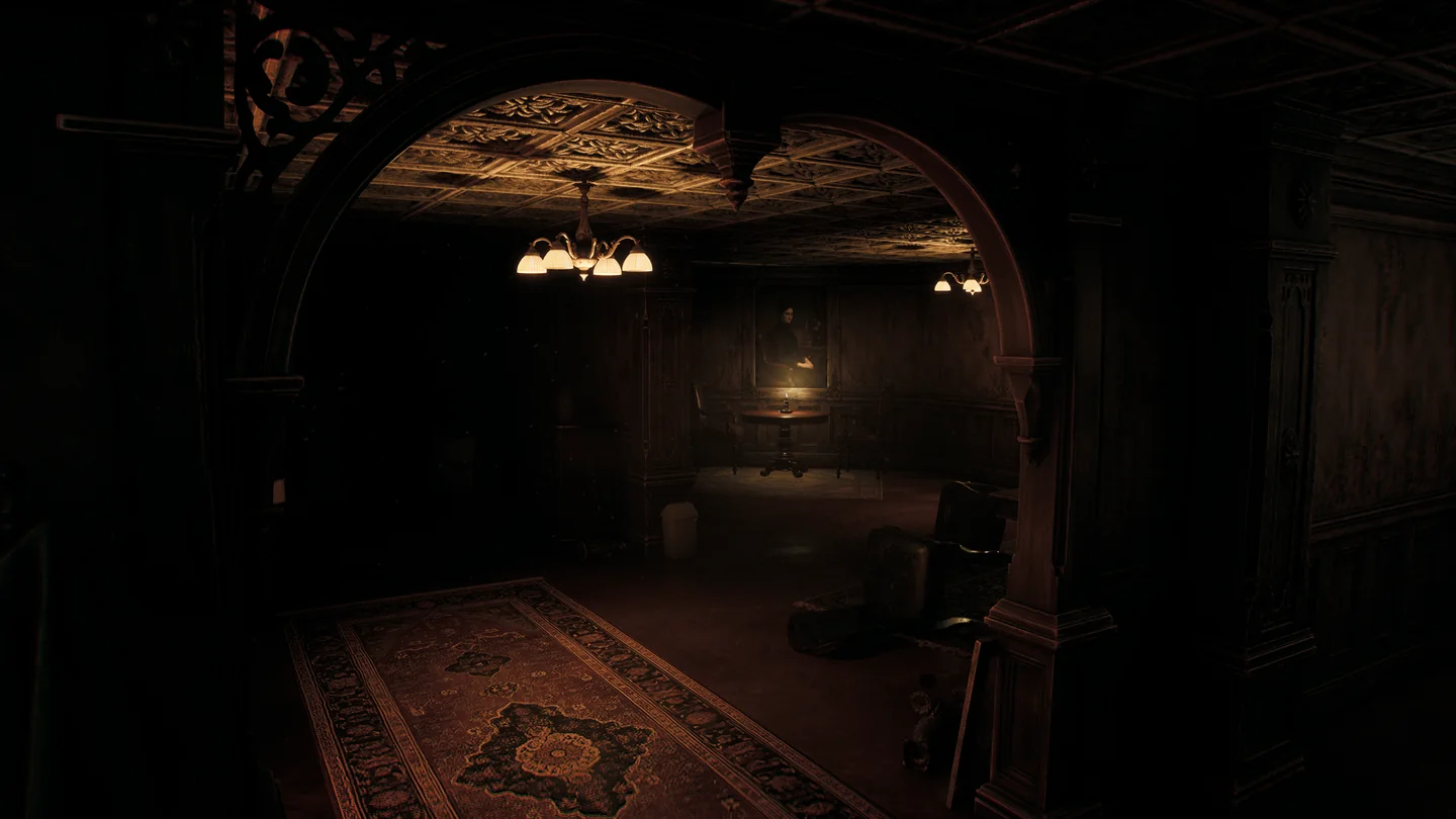 A dimly lit archway inside the Victorian estate